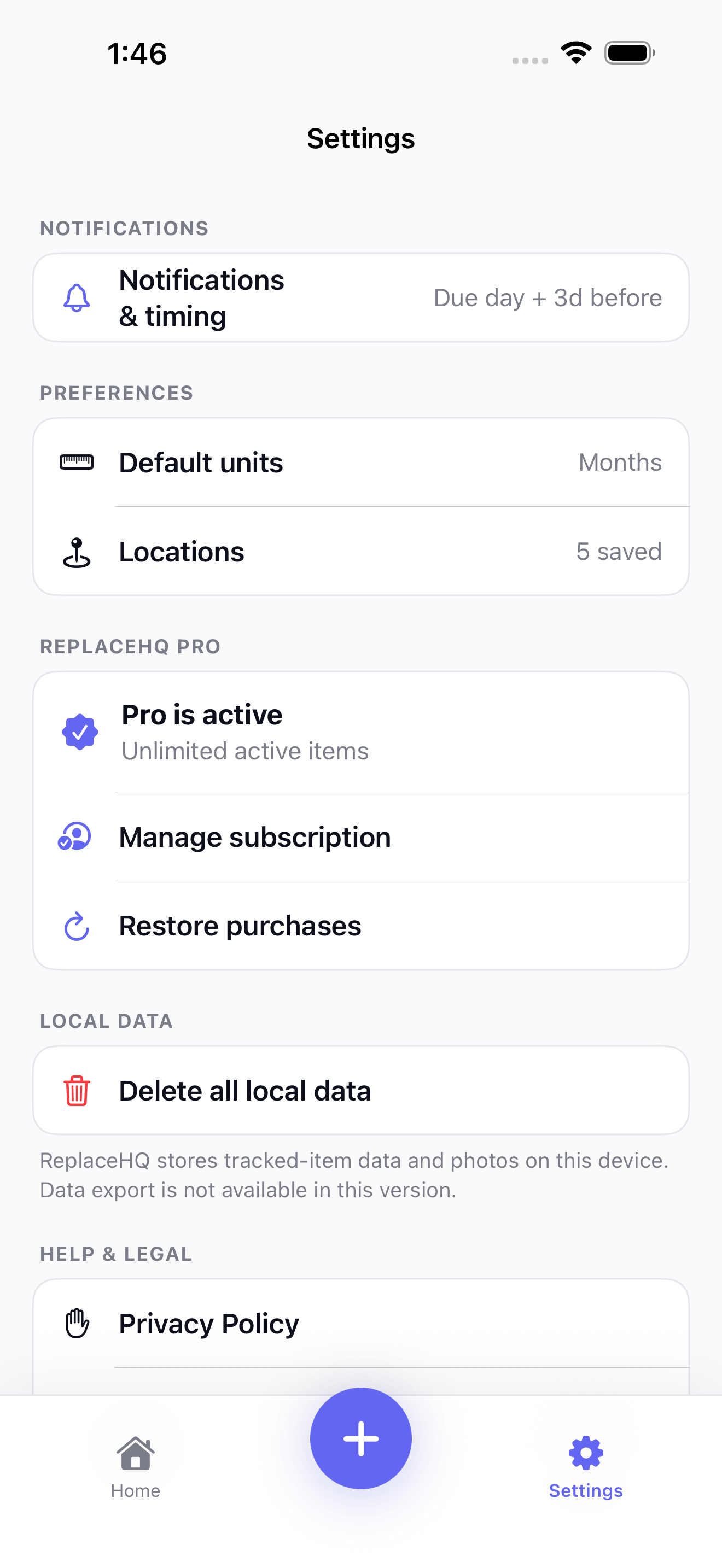 ReplaceHQ Settings showing a fictional active Pro plan